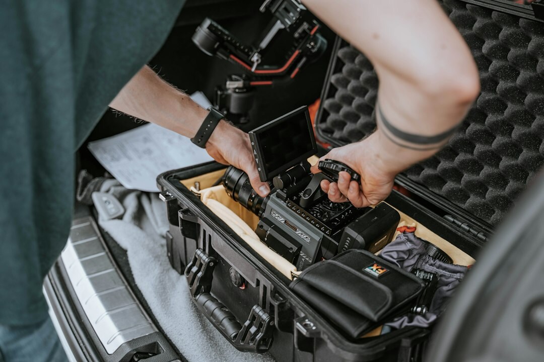 Technical crew fixing equipment during live broadcast