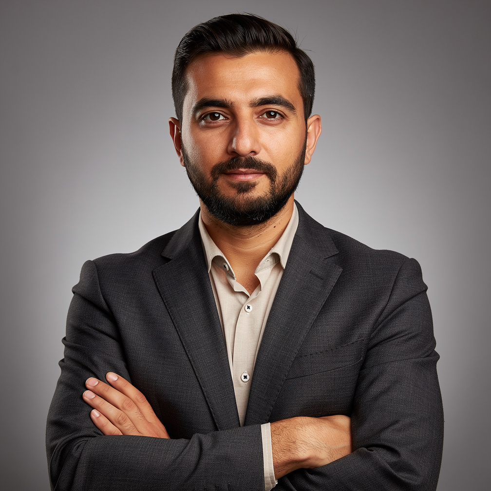Turkish male media trainer portrait in studio